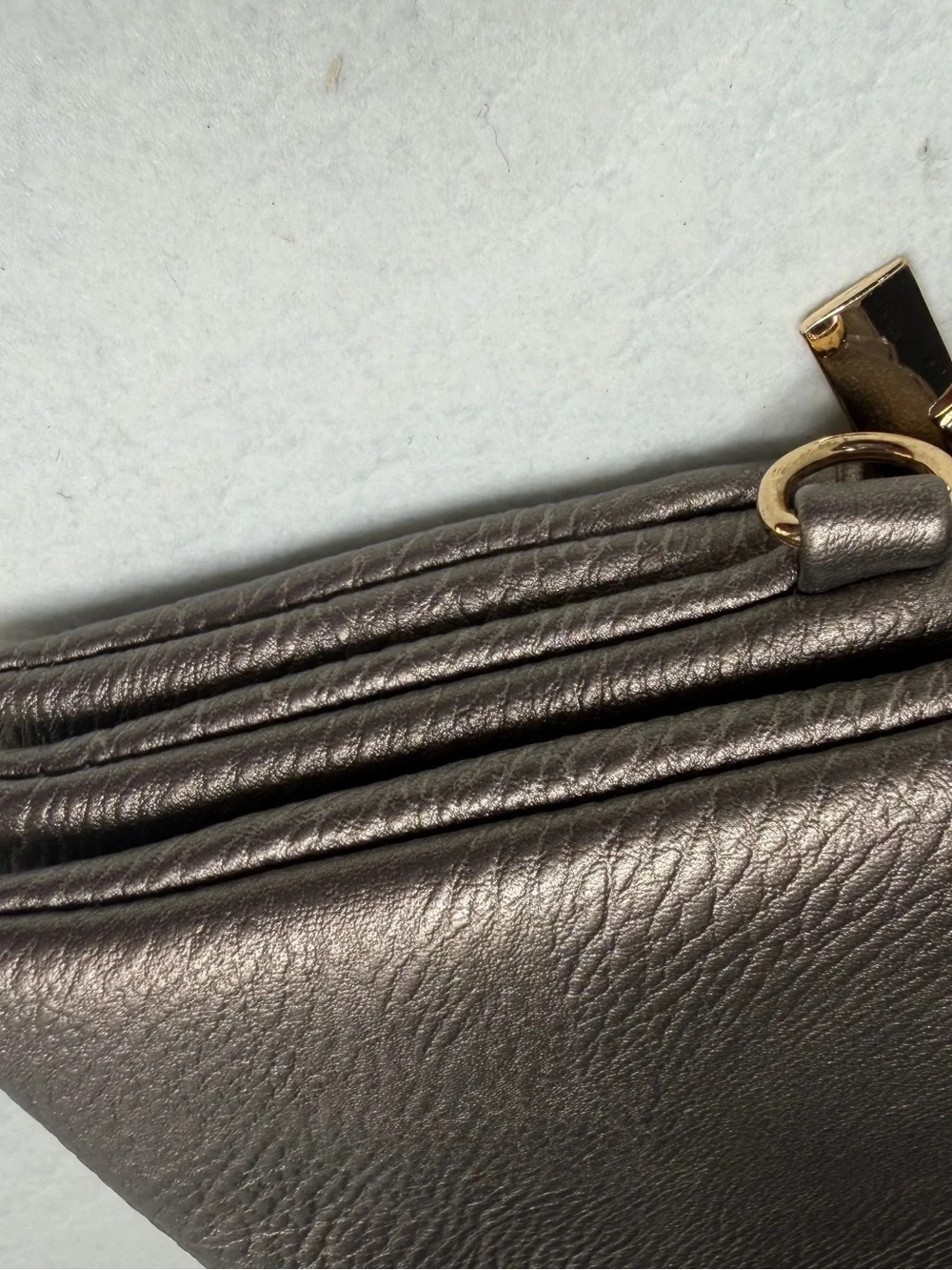 Michael Kors Fulton Triple Zip Leather Wristlet Crossbody Bag – Pewter Metallic
